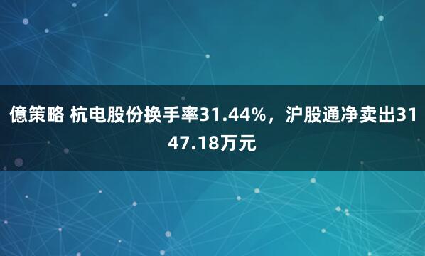 億策略 杭电股份换手率31.44%，沪股通净卖出3147.18万元